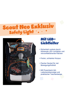 Preview: Scout Neo Exklusiv Safety Light Flames  Schulranzen Set 4 tlg. inkl. 3x AA Batterien